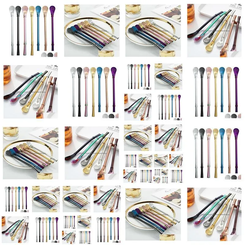 2021 7color reusable stainless steel drinking straws yerba mates tea strainer drinking straws filtered spoon straw drinking straw