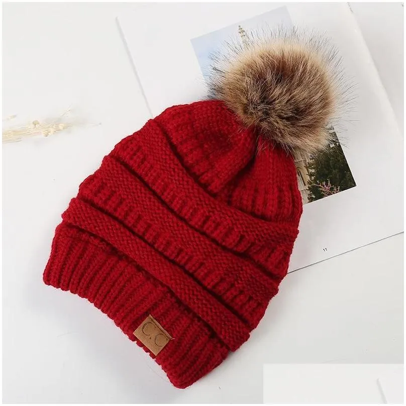 Party Favor Years Gift 10 Designs Cc Adt Winter Warm Hat Women Soft Stretch Knitted Pom Beanie Girl Ski Christmas Drop Delivery Home Dh1Do