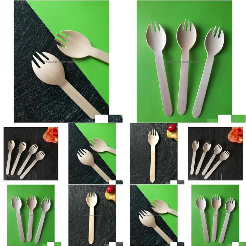 disposable flatware, 6-inch, 16-centimeter wooden fork can be used as a fork and spoon to use a disposable wooden salad fork