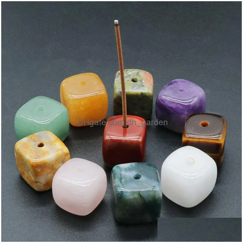 square natural healing stone gemstones incense stick base holder fragrant plug amethyst clear quartz raw stone incense tray