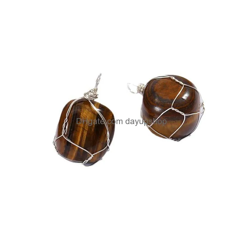 irregular natural stone charms tiger eye wire wrap quartz pendants for necklace jewelry making