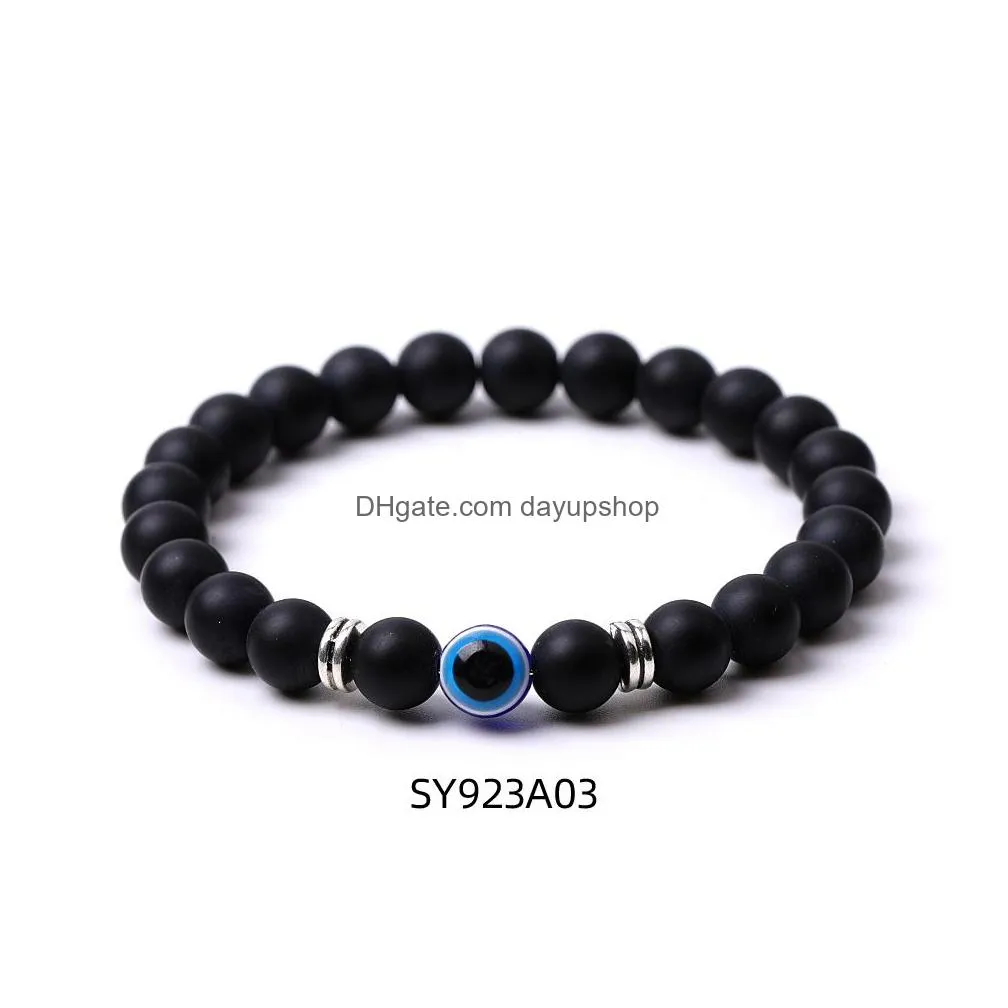 turkish blue evil eye 8mm tiger eye beads handmade elasticity bracelet for men women yoga reiki jewelry