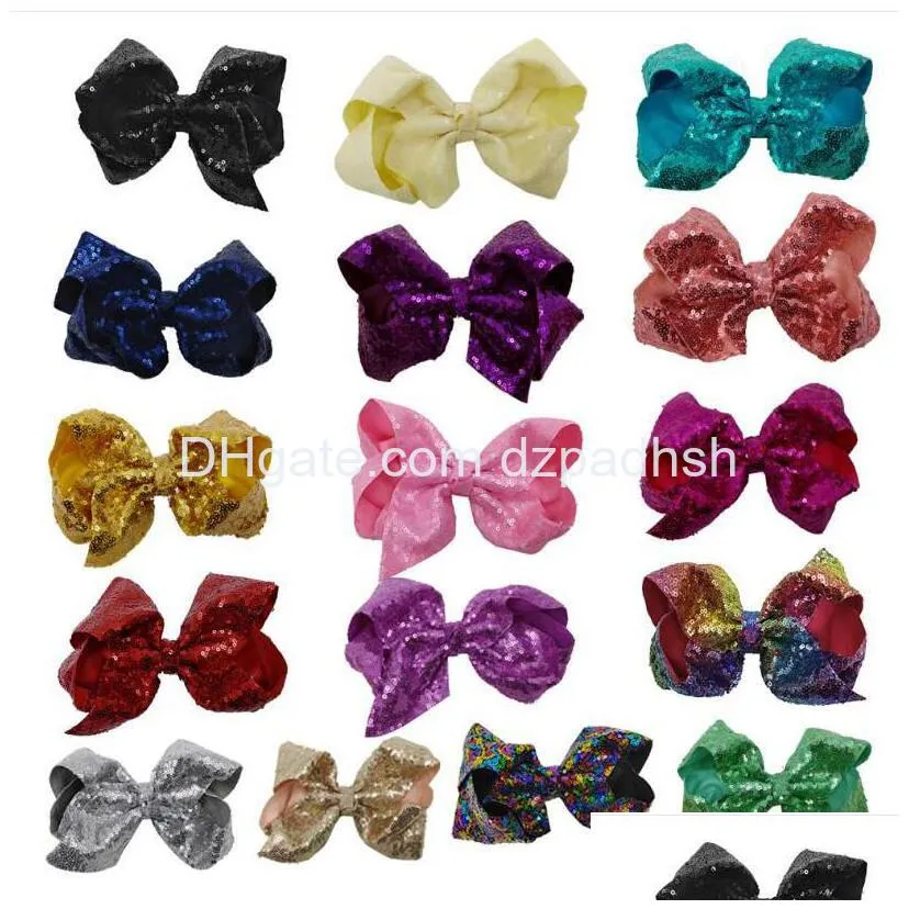 Hair Accessories 8 Large Sequin Bows With Clip For Kids Girls Handmade Bling Knot Jumbo Bow Hairgrips Ribbon Diy Drop Delivery Produ Dhly0