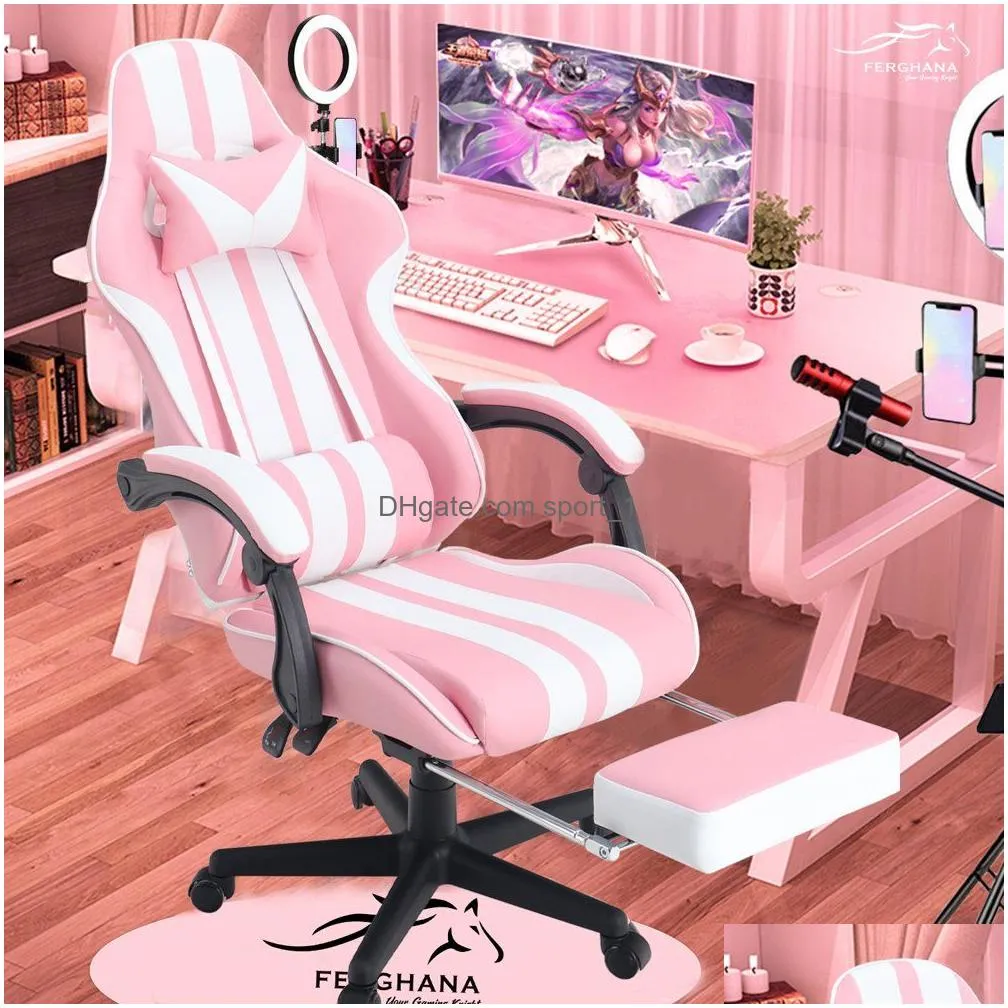 ferghana gaming chair office chair with footrest high back gamer game chair with massage lumbar pillow ergonomic computer chairs for