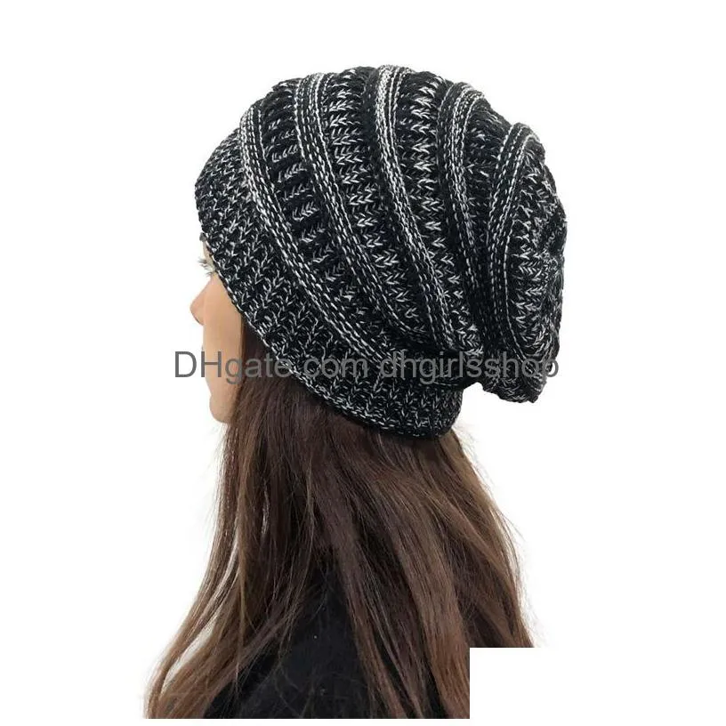 Beanie/Skull Caps 6 Colors Fashion Simple Striped Knitted Hat Winter Warm Stretchable Bean Wool Womens Outdoor Thermal Plovers Drop De Dhlvt