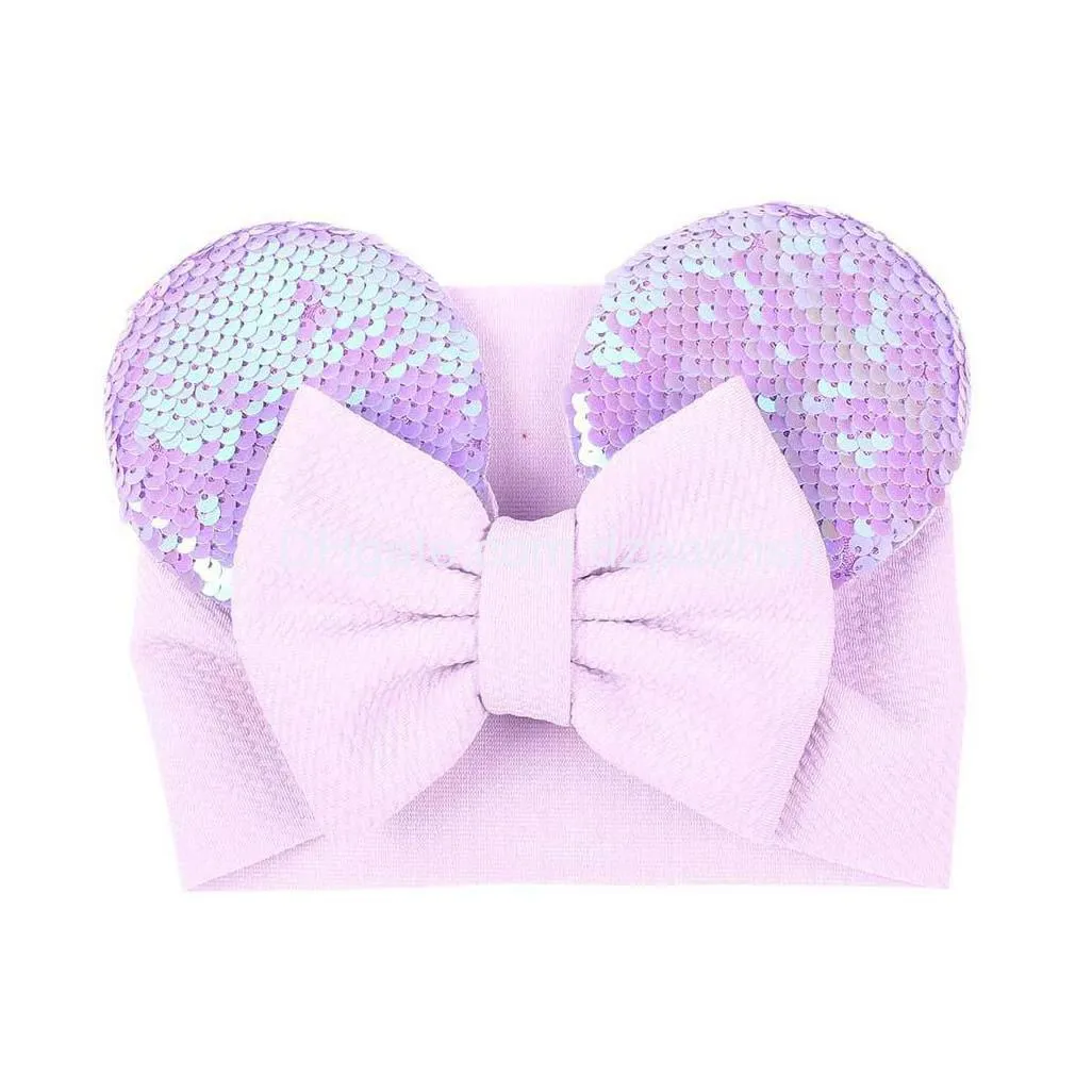 Hair Band Big Bow Wide Haidband Cute Baby Girls Accessories Sequined Mouse Ear Girl Headband 16 Colors Design Holidays Makeup Costum Dhnnh