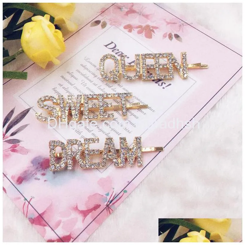 Hair Accessories 50 Colors Women Hairpins Clips Letter Rhinestone Bobby Pins Side Bangs Barrettes Headwear Girls Fashion Drop Delive Dhvcf