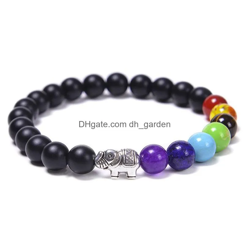 8mm 7 chakra healing beads luck elephant black stone women men bracelet buddha friendship