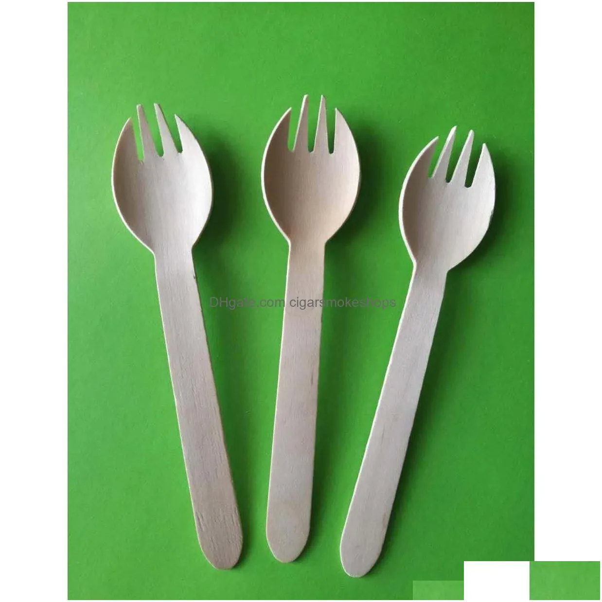 disposable flatware, 6-inch, 16-centimeter wooden fork can be used as a fork and spoon to use a disposable wooden salad fork