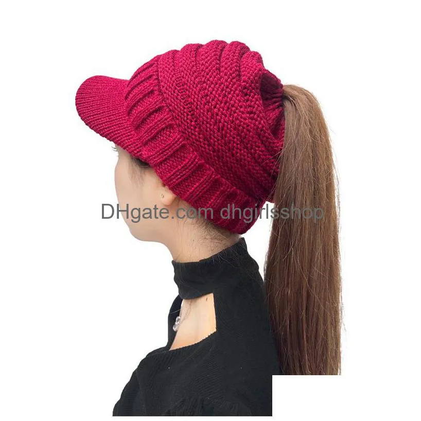 Stingy Brim Hats 5 Colors With Brim Rolled Edge Horsetail Hat Warm Striped Duck Tongue Wool Autumn Winter Womens Drop Delivery Fashion Dhipy