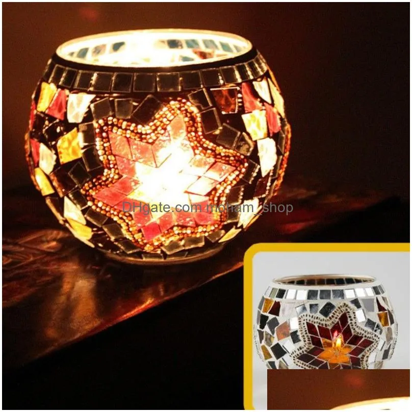 mosaic glass candlestick  retro decoration gifts burning bar candle cup candle holder home accessories xmas gifts