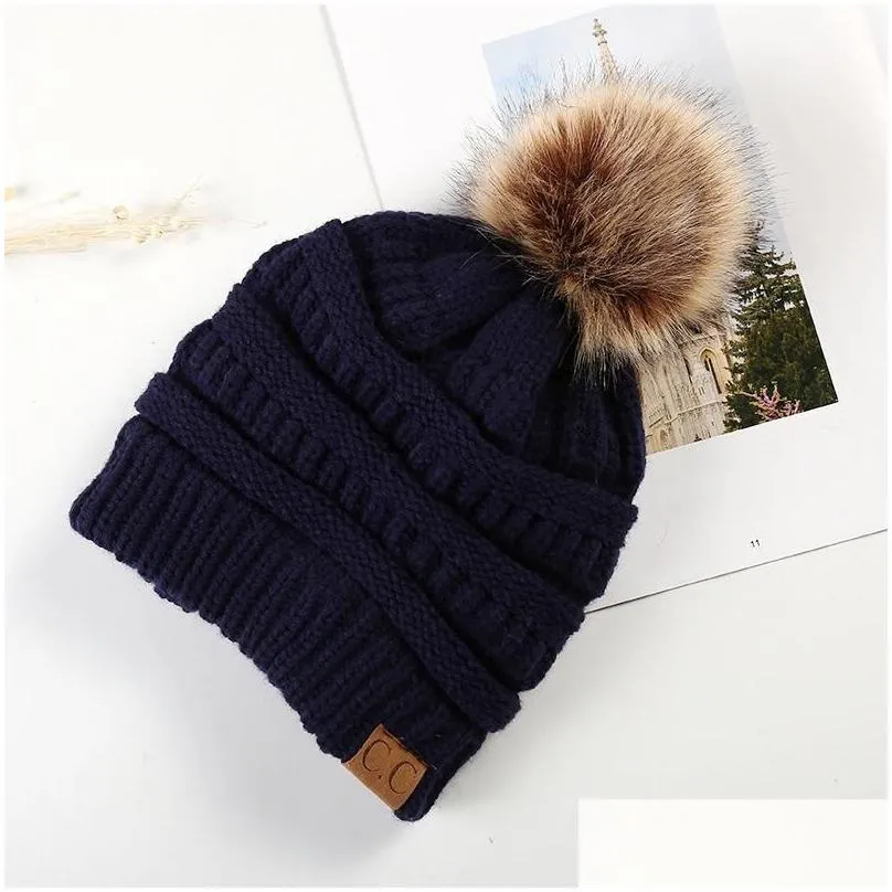 Party Favor Years Gift 10 Designs Cc Adt Winter Warm Hat Women Soft Stretch Knitted Pom Beanie Girl Ski Christmas Drop Delivery Home Dh1Do
