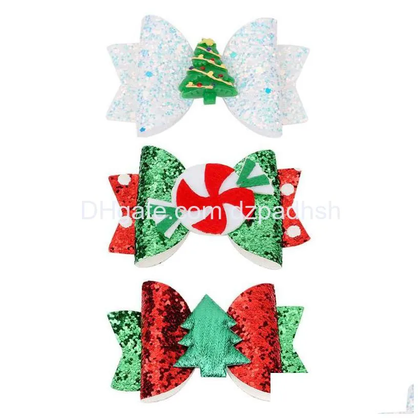 Hair Accessories Ins 3Inch Christmas Double-Deck Bows Girls Clips Sequin Cartoon Kids Barrettes Party Baby Bb Clip Designer Drop Del Dhgxy