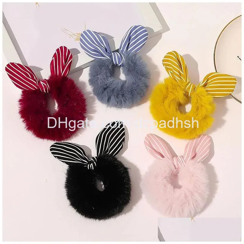Hair Accessories Winter Soft Fur Rabbit Ears Scrunchie Bows Ponytail Holder Hairband Bow Knot Scrunchy Girls Ties Drop Delivery Prod Dhjcb