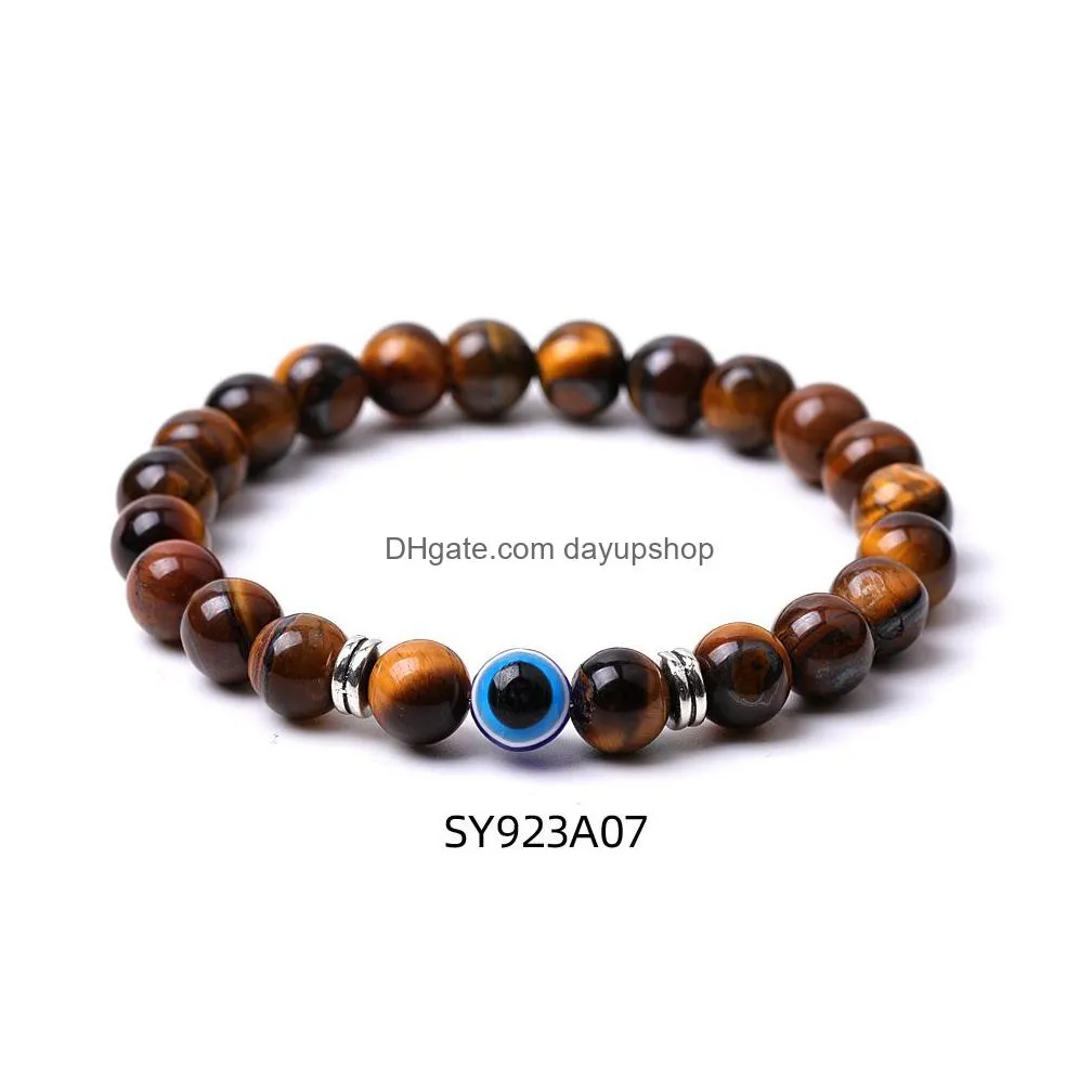 turkish blue evil eye 8mm tiger eye beads handmade elasticity bracelet for men women yoga reiki jewelry