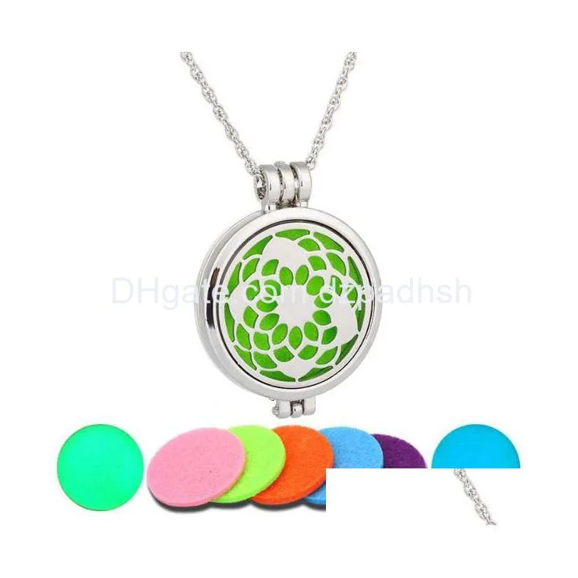 Aromatherapy 8 Styles Essential Oil Diffuser Necklace Magnet Close Locket Pendant With 5Pads And Chains Necklaces Jewelry Drop Deliv Dha73