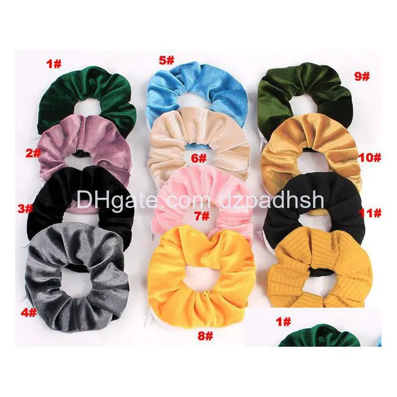 Hair Accessories Zipper Veet Scrunchie Women Girls Elastic Rubber Bands Tie Rope Ring Holder Headwear Headdress Drop Delivery Product Dhzwb