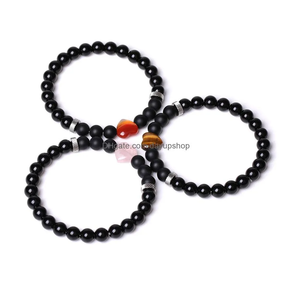 8mm matted beads natural stone rose quartz topaz tiger`s eye agate heart bracelet men women yoga healing balance bracelet