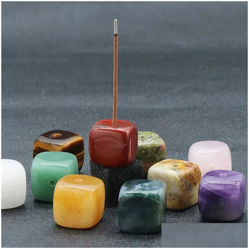 square natural healing stone gemstones incense stick base holder fragrant plug amethyst clear quartz raw stone incense tray