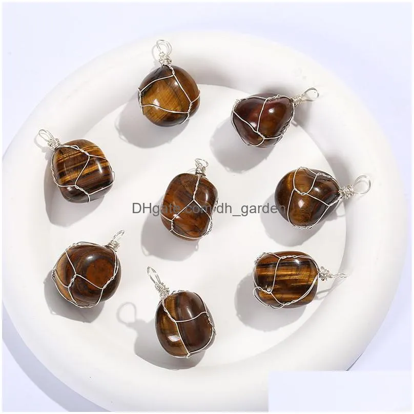 irregular natural stone charms tiger eye wire wrap quartz pendants for necklace jewelry making