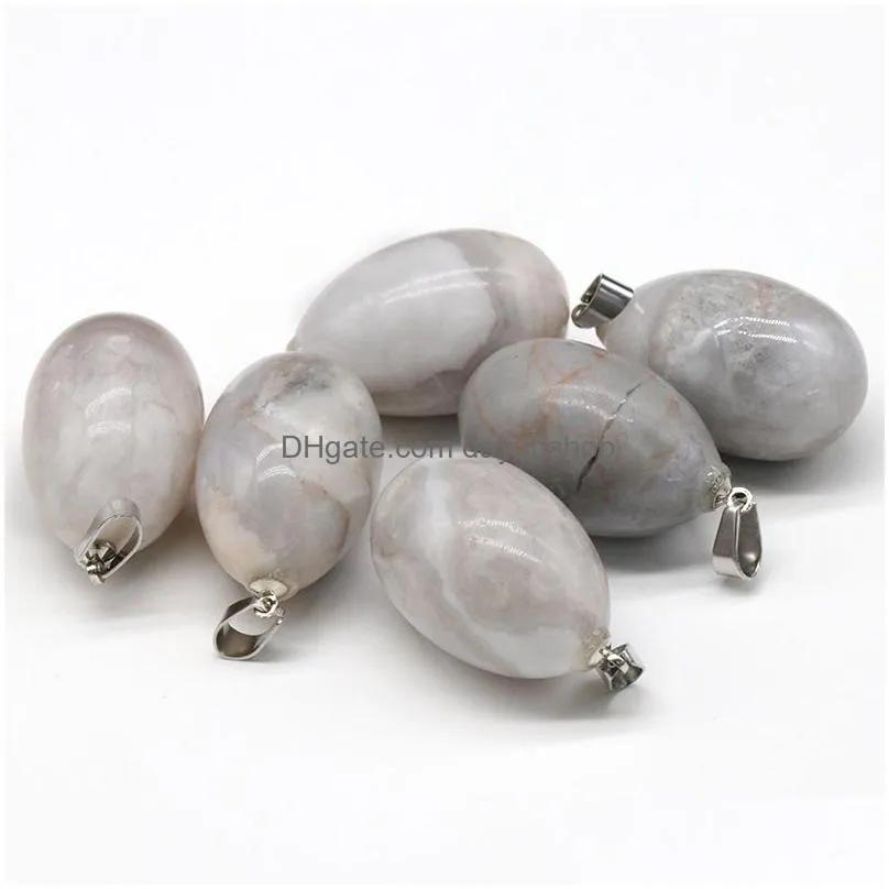 oval bird egg shape natural stone charms rose quartz green amethyst crystal pendants for necklace jewelry making