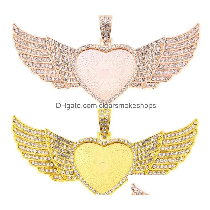 2021 20pcs/lot factory direct sale free custom jewelry sublimation heart shape angel wings necklace for promotion gifts