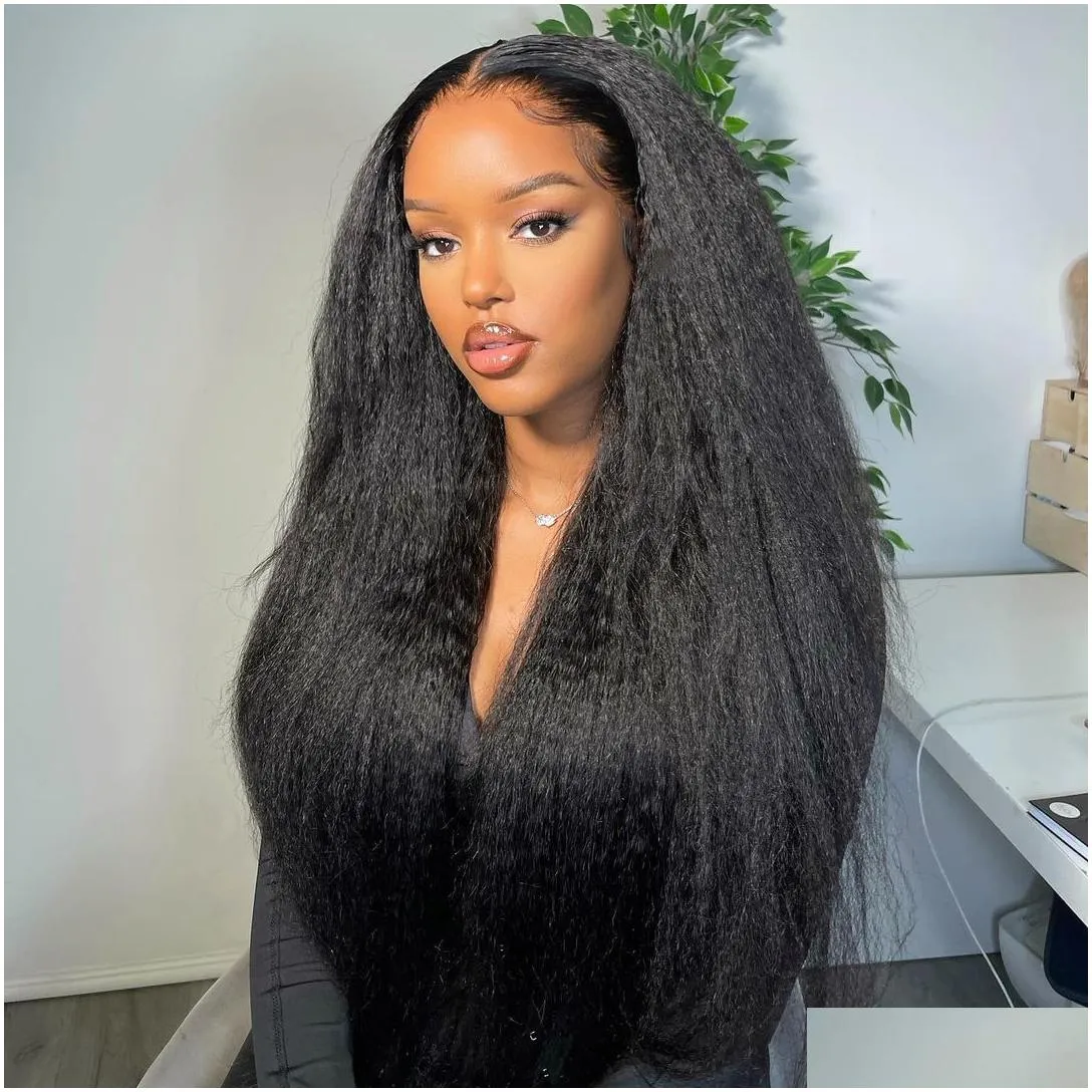 Human Hair Wigs 360 Hd Kinky Straight Glueless Frontal 13X4 Lace Front Wig Yaki Brazilian Virgin Pre Plucked For Black Women Drop De Dhxgo
