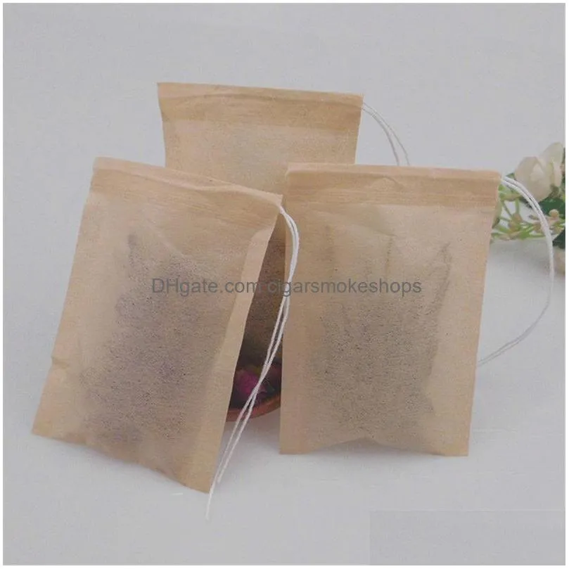 100 pcs/lot tea filter bags coffee tools natural unbleached paper infuser empty bag with drawstring