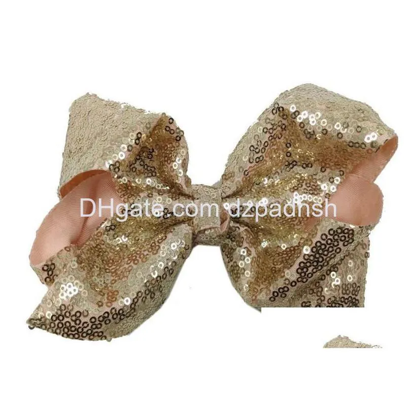 Hair Accessories 8 Large Sequin Bows With Clip For Kids Girls Handmade Bling Knot Jumbo Bow Hairgrips Ribbon Diy Drop Delivery Produ Dhly0