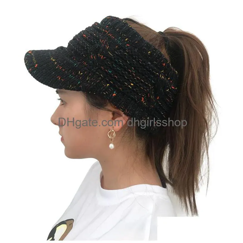 Stingy Brim Hats 6 Colors Knitted Hat With Brim Empty Top Duck Tongue Ponytail Womens Drop Delivery Fashion Accessories Hats, Scarves Dhw1U