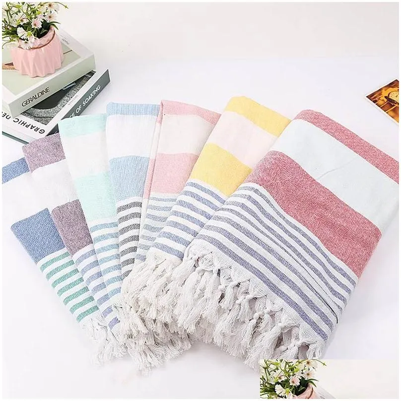 Towel Cotton Turkish Bath Striped With Tassels Travel Cam Sauna Beach Gym Pool Blanket Surgical Drape Drop Delivery Home Garden Texti Dhqtk