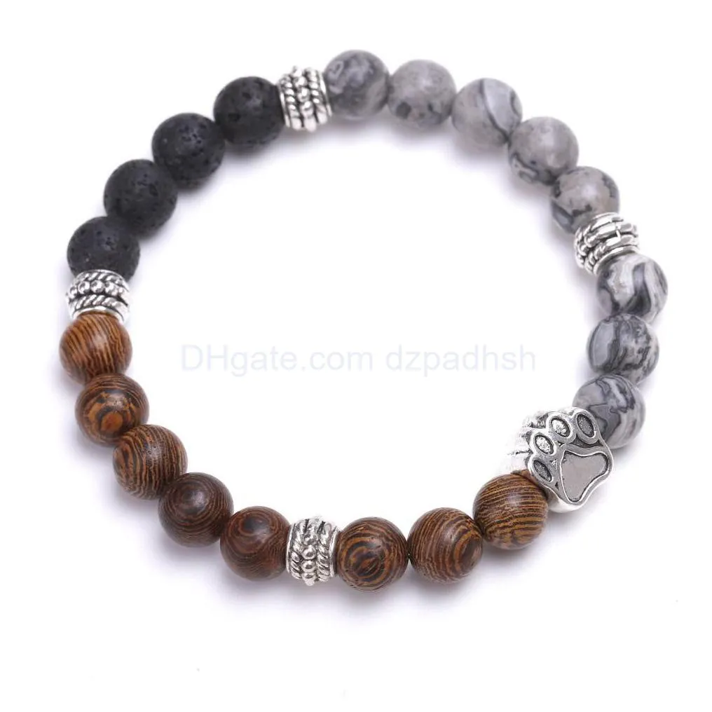  Oil Dog Paw 8Mm Wooden Gray Bead Volcanic Lava Stone Rock Aromatherapy Diffuser Bracelet Yoga Strand Women Jewelry Drop De Dhqg9