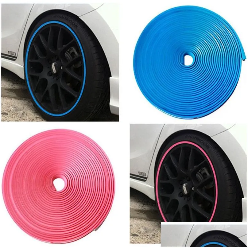 Car Stickers 8 Meters Car Styling Decoration 10 Colors Accessories Wheel Protector Rim Er Ring Tire Glue Sticker For Wheels Drop Deliv Dhivv