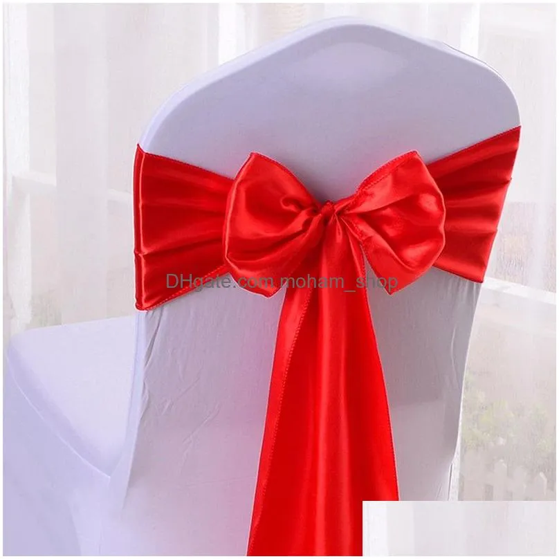 satin chair sash bow ties for banquet wedding party butterfly craft chair cover decor supplies wholesales 19 colors