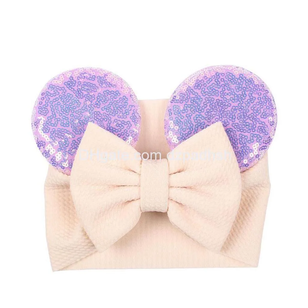Hair Band Big Bow Wide Haidband Cute Baby Girls Accessories Sequined Mouse Ear Girl Headband 16 Colors Design Holidays Makeup Costum Dhnnh