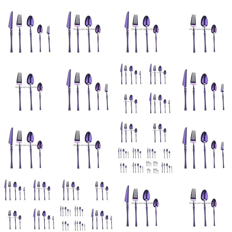 5 pcs/set purple stainless steel cutlery flatware set knife fork spoon dinnerware set western dessert high grade tableware set