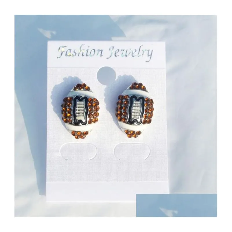 shiny rhinestone american football stud earrings for women girls fashion post earrings rugby party gifts sports jewelry