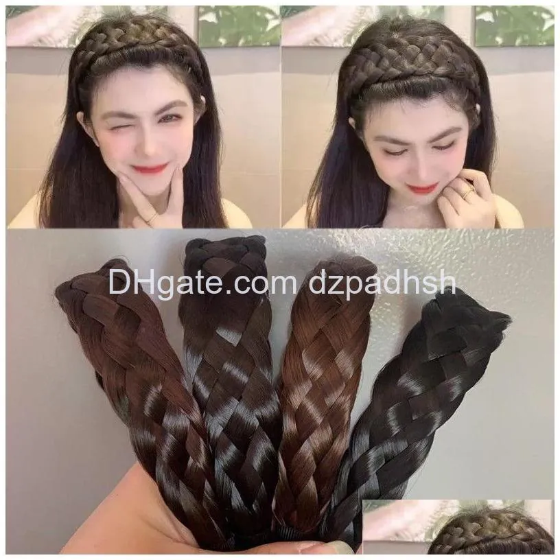 Hair Accessories Lazy Wig Twist Headbands For Women Wide Fishbone Braids Hairbands Handmade Retro Head Hoop Styling Headwear Drop De Dhx86