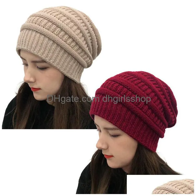 Beanie/Skull Caps 6 Colors Fashion Simple Striped Knitted Hat Winter Warm Stretchable Bean Wool Womens Outdoor Thermal Plovers Drop De Dhlvt