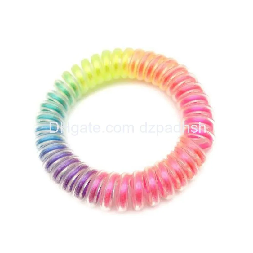 Hair Accessories 5.5Cm Shiny Rainbow Telephone Cord Ponies Elastic Soft Flexible Plastic Spiral Coil Wrist Bands Girls Rubber Drop D Dh9Ze