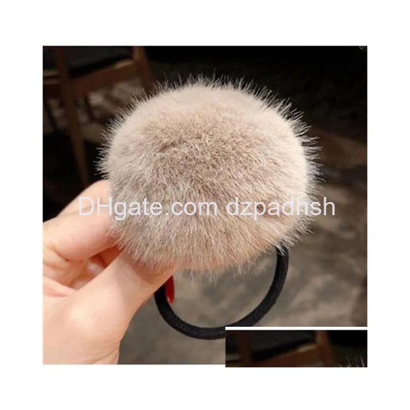 Hair Accessories Soft Rabbit Fur Plush Elastic Bands Scrunchies Women Girls Ponytail Holder Rope Furry Pompom Ties Drop Delivery Pro Dhzx6