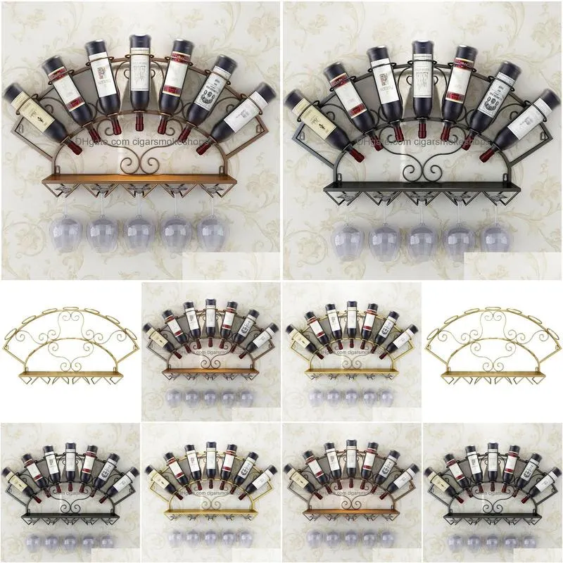 Modern Metal Wine Holder Rack For 7 Bottles Wall Mounted Storage Shelf ...