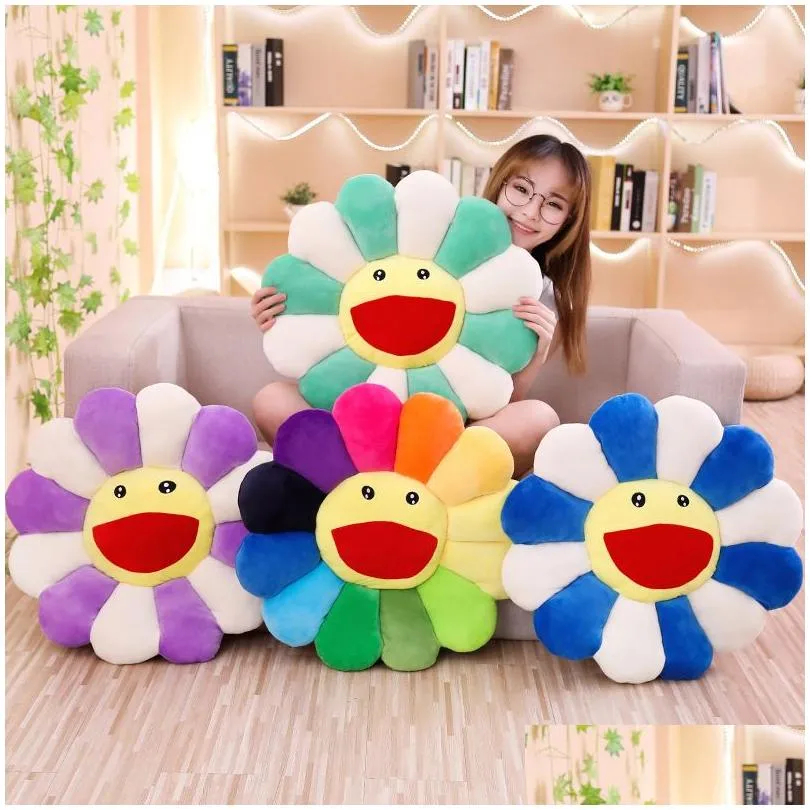 Cushion/Decorative Pillow Sunflower Flower Plush Kawaii Sunshine Comfortable Stuffed Toy Soft Doll Cat Pet Sofa Cushion Mat Home Bed Dhdy6