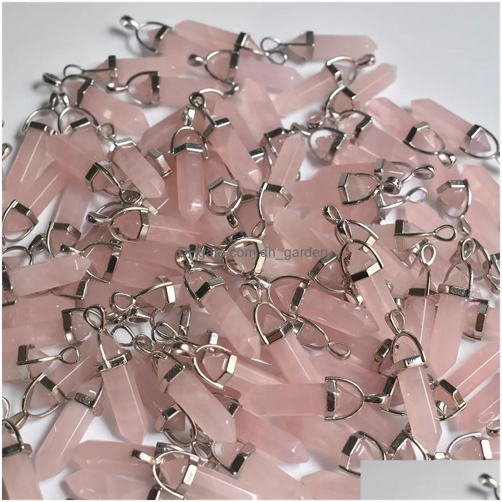 natural stone rose quartz bullet shape charms point chakra pendants for jewelry making