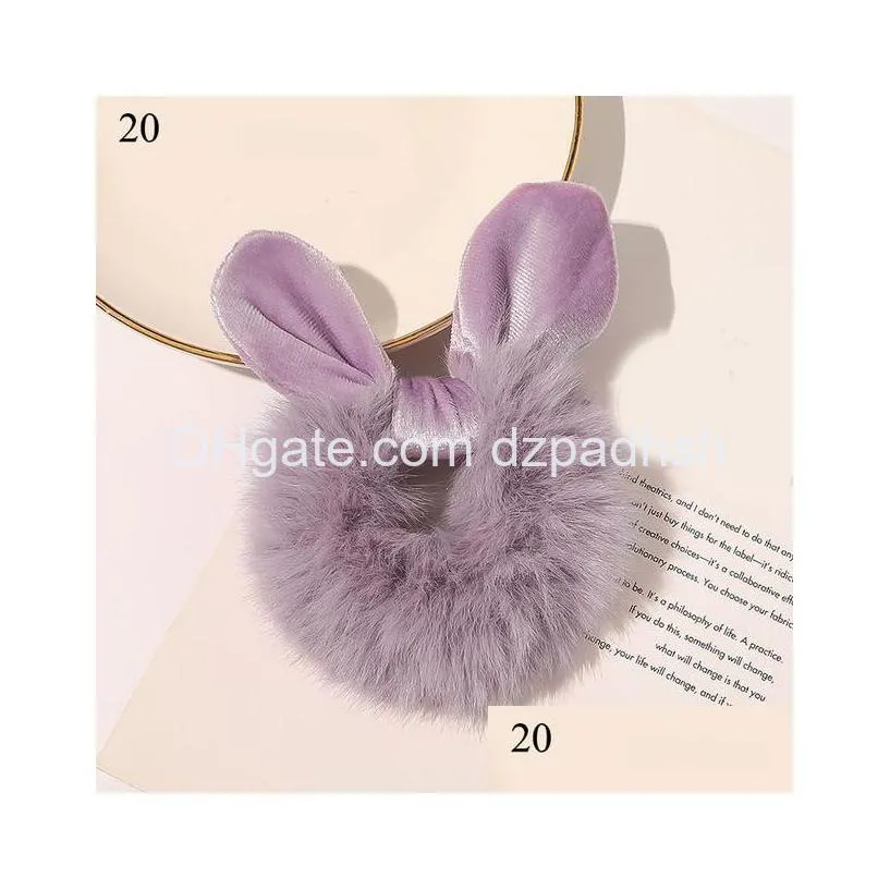 Hair Accessories Winter Soft Fur Rabbit Ears Scrunchie Bows Ponytail Holder Hairband Bow Knot Scrunchy Girls Ties Drop Delivery Prod Dhjcb