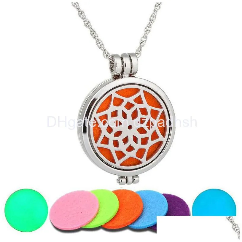 Aromatherapy Essential Oil Diffuser Necklace 15 Patterns Pendant Locket Jewelry 23.6Adjustable Chain Stainless Steel Per Drop Delive Dh5Ks
