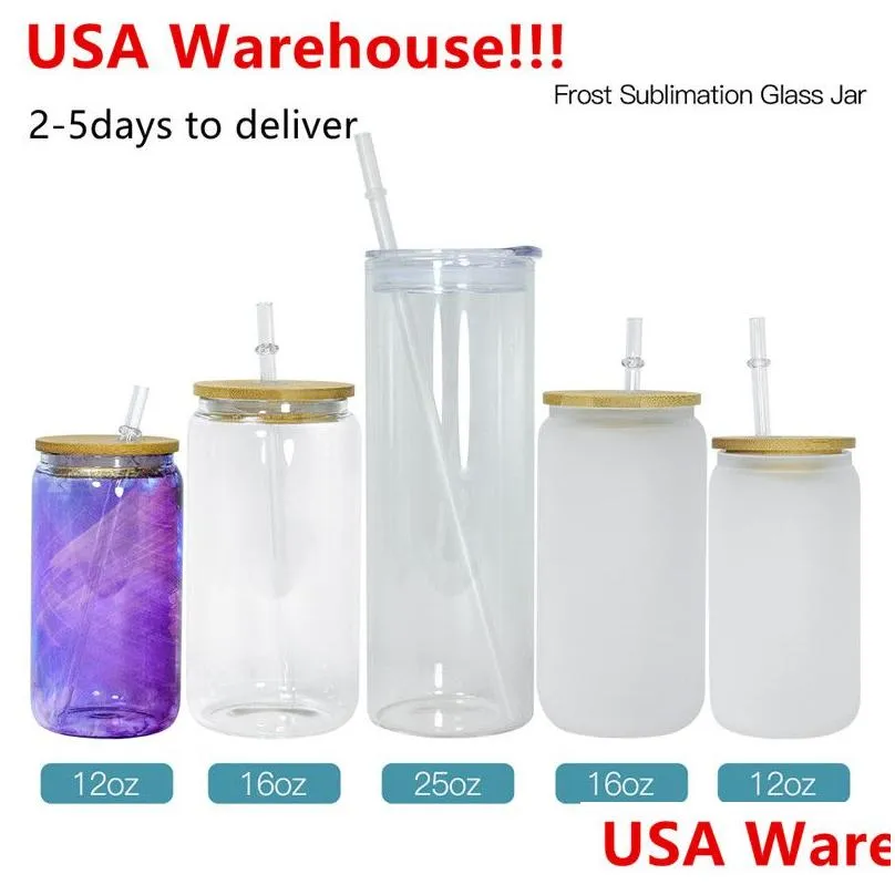 Wine Glasses Local Warehouse 16Oz Sublimation Glass Can Double Wall Snow Globe Fosted Clear Drinking With Bamboo Lid And Sts Us Drop Dh2Fc