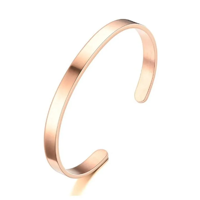 fashion 6mm thin cuff bangle 316l stainless steel smooth open ring c bracelet for women men wristband bracelets lovers jewelry