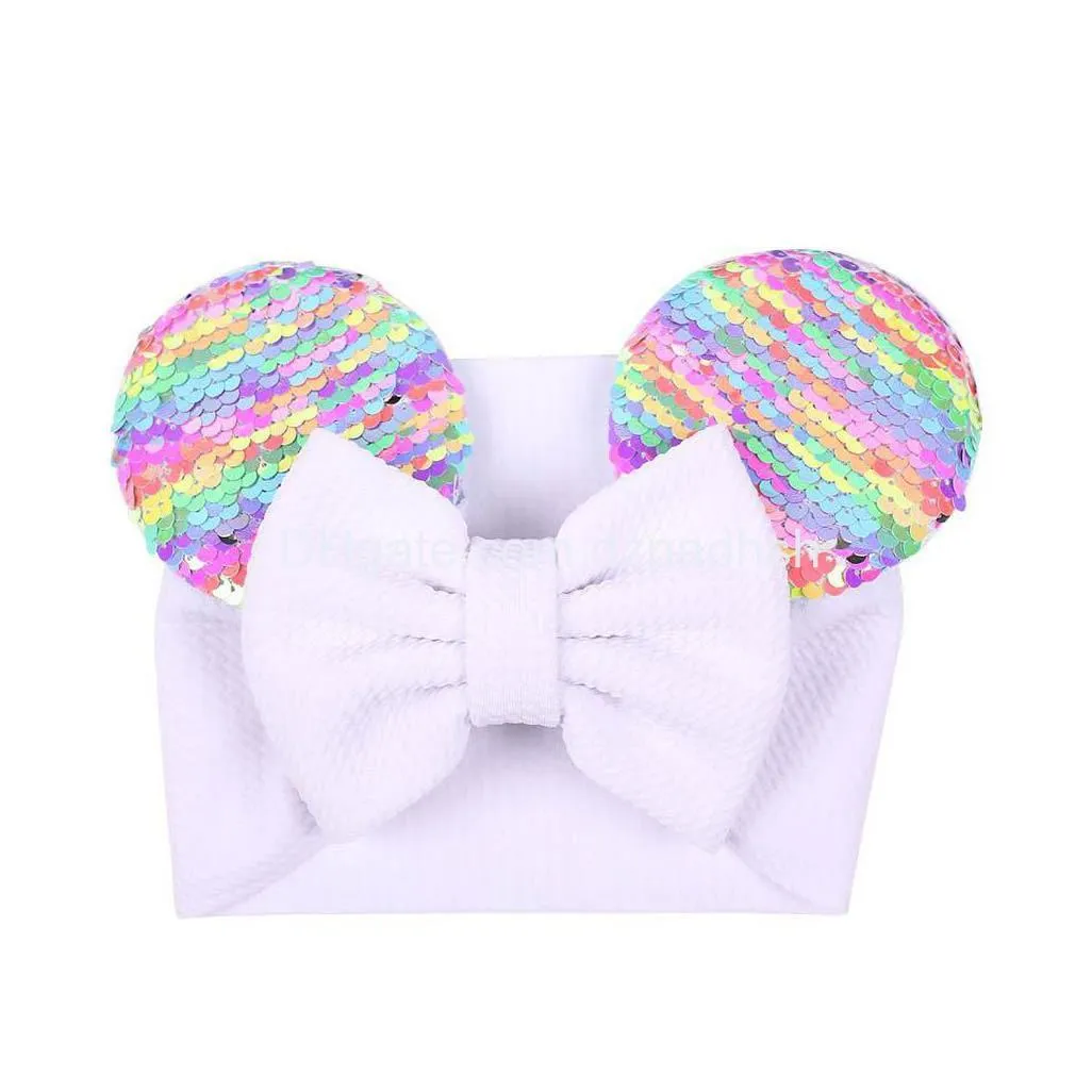 Hair Band Big Bow Wide Haidband Cute Baby Girls Accessories Sequined Mouse Ear Girl Headband 16 Colors Design Holidays Makeup Costum Dhnnh