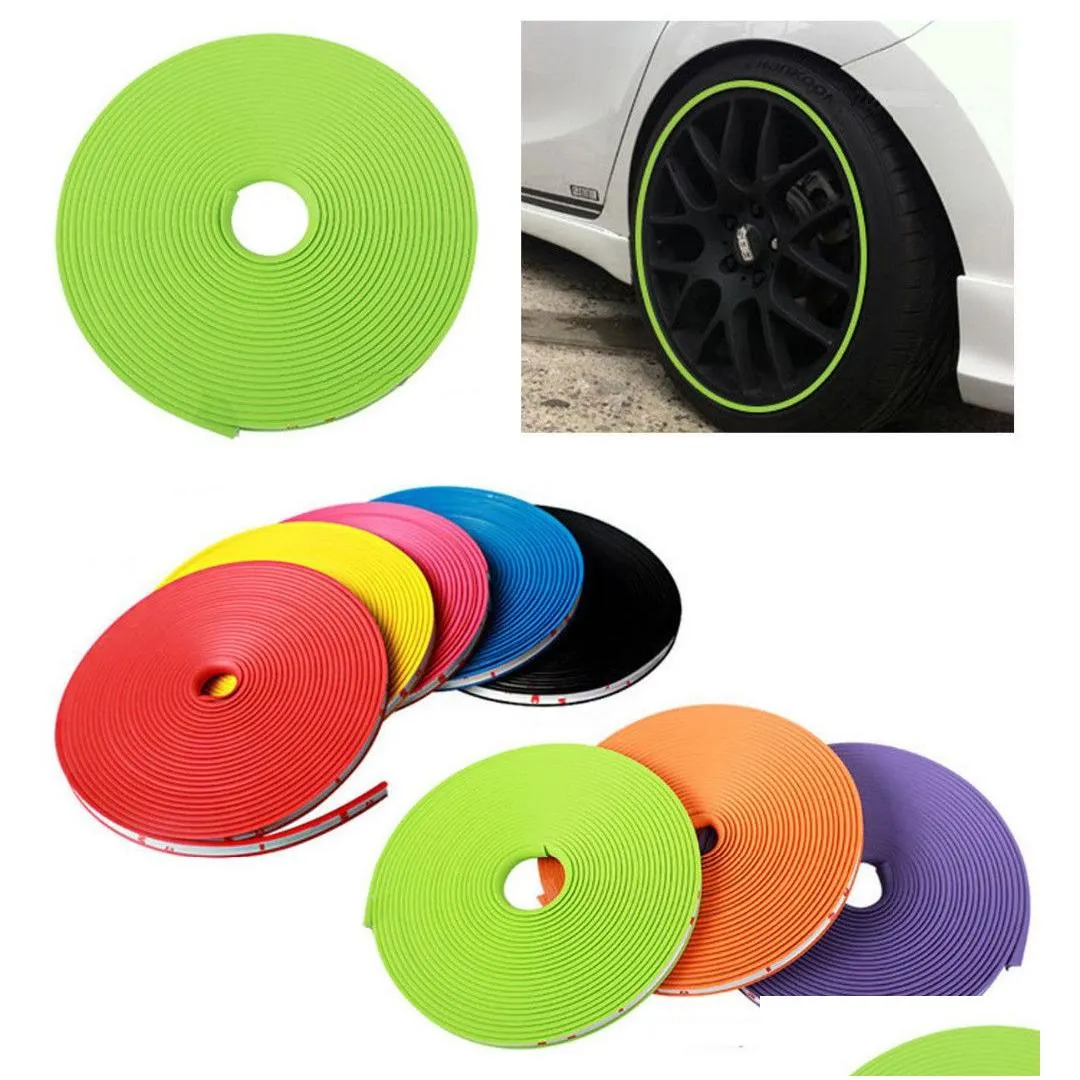 Car Stickers 8 Meters Car Styling Decoration 10 Colors Accessories Wheel Protector Rim Er Ring Tire Glue Sticker For Wheels Drop Deliv Dhivv